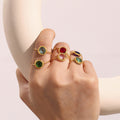 Gold Open Band Round Czech Glass Stone Rings Size Seven view 2
