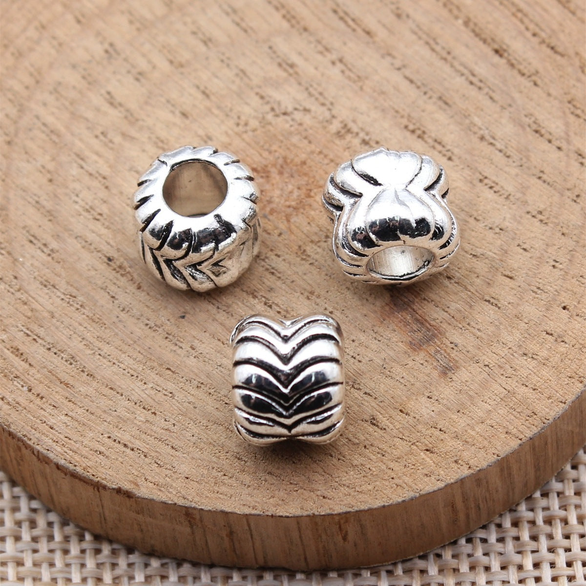 10x10x9mm 3g Antique Silver Zinc Alloy Carved Round Large Hole Spacer Beads for Bracelet Necklace DIY