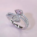 Silver Dual Teardrop Bypass Pave Ring Clear and Pink Stones view 1