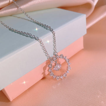 Silver Open Heart CZ Pendant Necklace Dangle Center Metal
