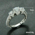 Silver Tone Three Stone Clear CZ Pave Band Finger Ring view 5