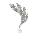 Silver AB Rhinestone Four Leaf Brooch Pearl Drop Pin view 2