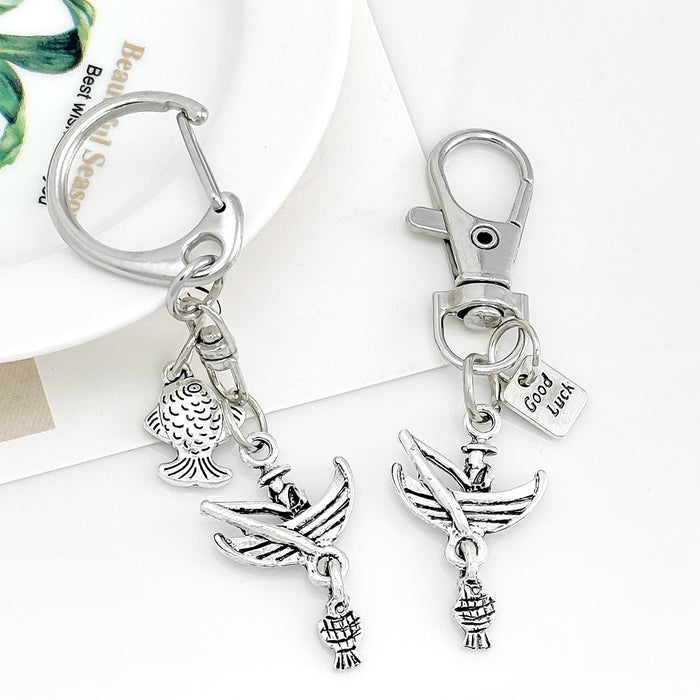 Antique Silver Alloy Charm Keychain with Novelty Designs