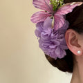 Blue Fabric Flower Pearl Accent Duckbill Hair Clip view 4