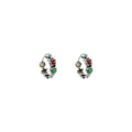 Silver Oxidized Enamel Flower Star Mini Hoop Earrings view 5