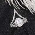 Silver Tone Oval Crystal Chevron Ring Set Statement Jewelry view 2