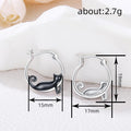 Silver Black Cat Climbing Round Hoop Earrings Pair view 4