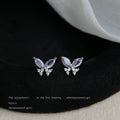 Silver Tone Purple Faceted Stone Butterfly Stud Earrings view 4