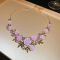 Rose Flower Rhinestone Earrings And Necklace Color Styles view 11