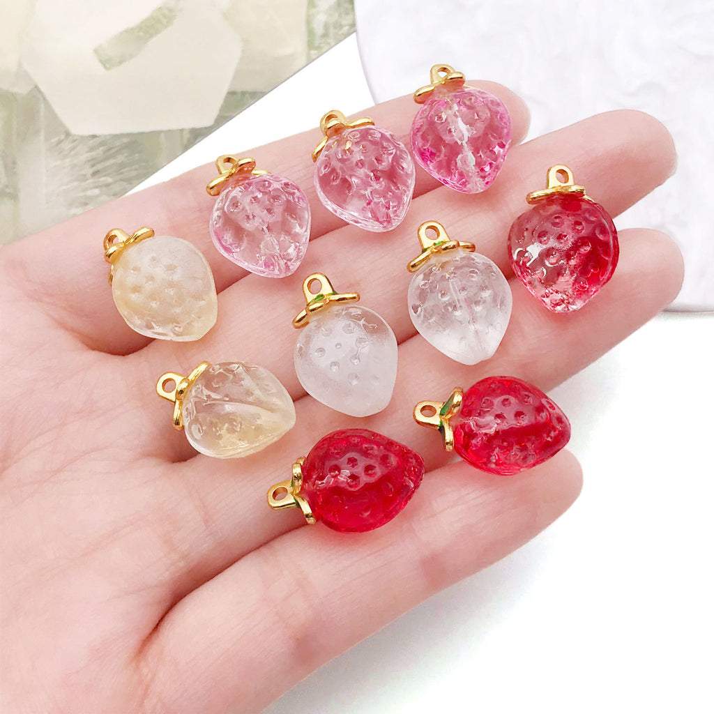 Transparent Glass 3D Strawberry Charm Pendant for DIY Earrings Keychain Jewelry