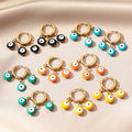 Gold Tone Triple Evil Eye Bead Huggie Drop Earrings in Five Colors view 1