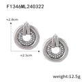 Hollow Circle Stud Earrings Inner Rhinestone Ring Metal Loop view 7
