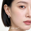 Silver Tone T Bar Pave Zircon Huggie Hoop Earrings view 2