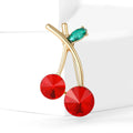 Red Crystal Cherry Brooch with Green Leaf Accent Clothing Pin view 2