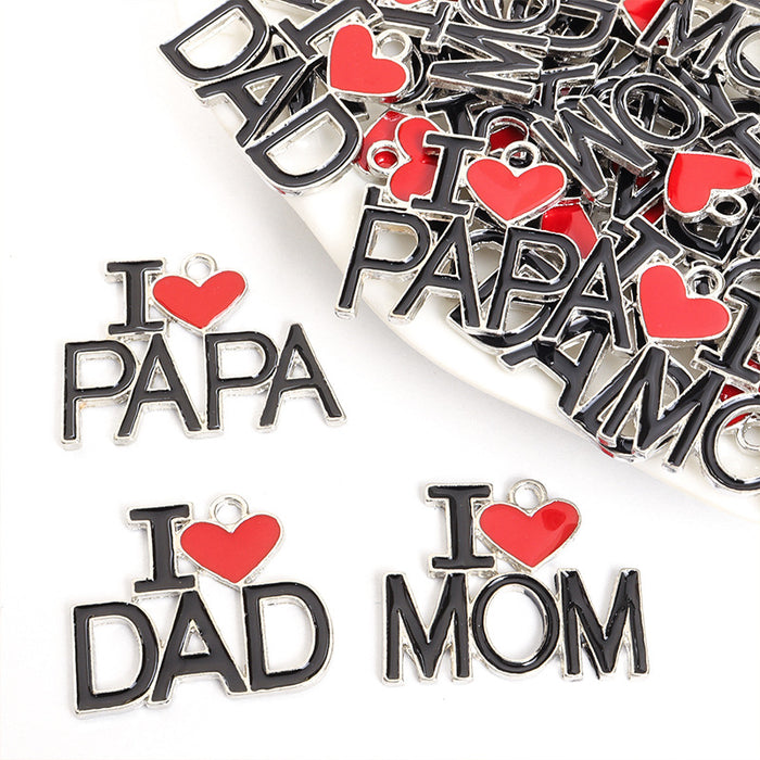 I Love Mom Dad and Papa Enamel Word Charms in Three Styles