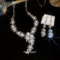 Pearl Rhinestone Flower Necklace Earring Set Silver view 3