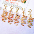 Jeweled Chinese Dragon Keychains in Twelve Color and Plaque Designs view 2