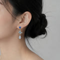 Blue Butterfly Floral and Pale Teardrop Dangle Stud Earrings view 3