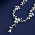 Black Silver Tone Crystal Flower Garland Two Designs Metal Necklace and Earring Set view 4