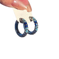 Blue Crystal Textured Hoop Earrings in Silver Tone view 5