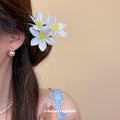 White Fabric Lily U Pin Hair Accessory Gold Tone Prongs view 3