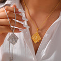 Crumpled Texture Pendant Necklace Rope Chain Gold Steel Tone view 1
