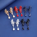 Silver Tone Leaf Crystal Five Designs Metal Dangle Earrings view 4