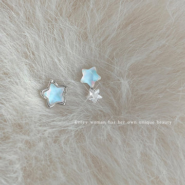 Silver Tone Pale Blue Star Asymmetric Stud Earrings For Women