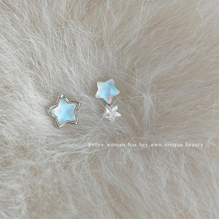 Silver Tone Pale Blue Star Asymmetric Stud Earrings For Women