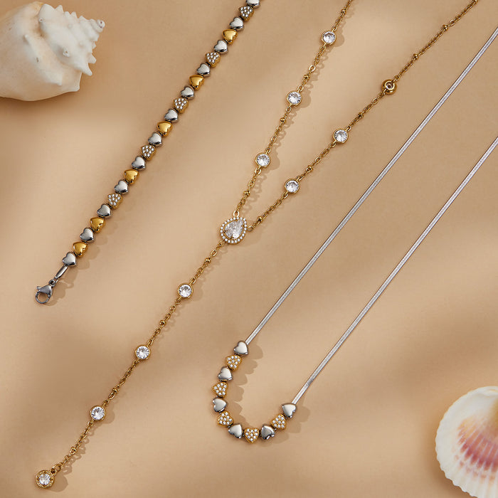 Crystal Heart Bracelet and Necklace Collection in Mixed Metals