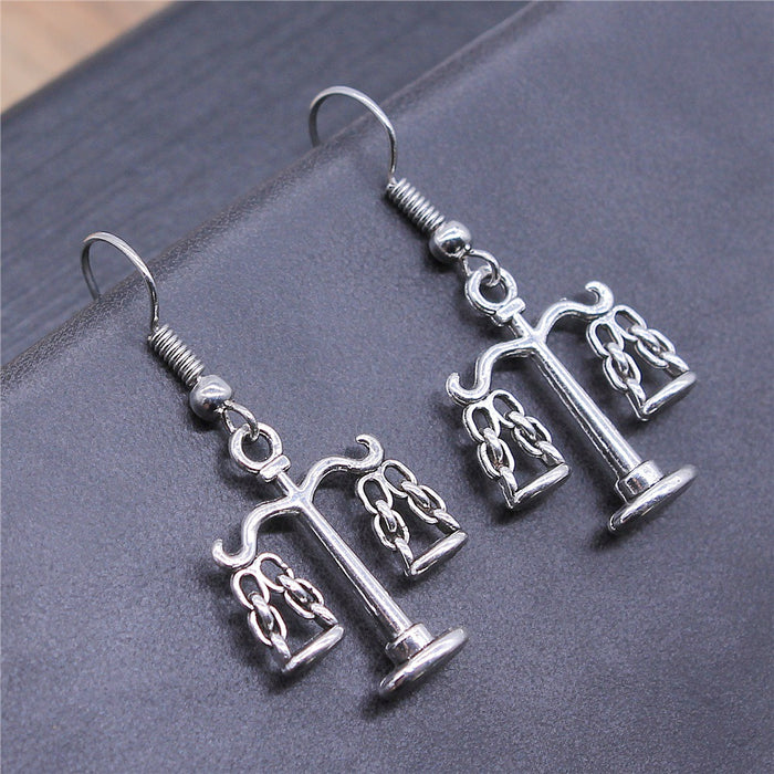 Balance Scale Dangle Earrings in Silver and Bronze Tones