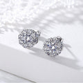 Silver Flower Halo Clear Pave Stud Earrings Metal Alloy view 4