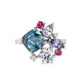 Silver Tone Multicolor Cluster Cocktail Finger Ring view 5