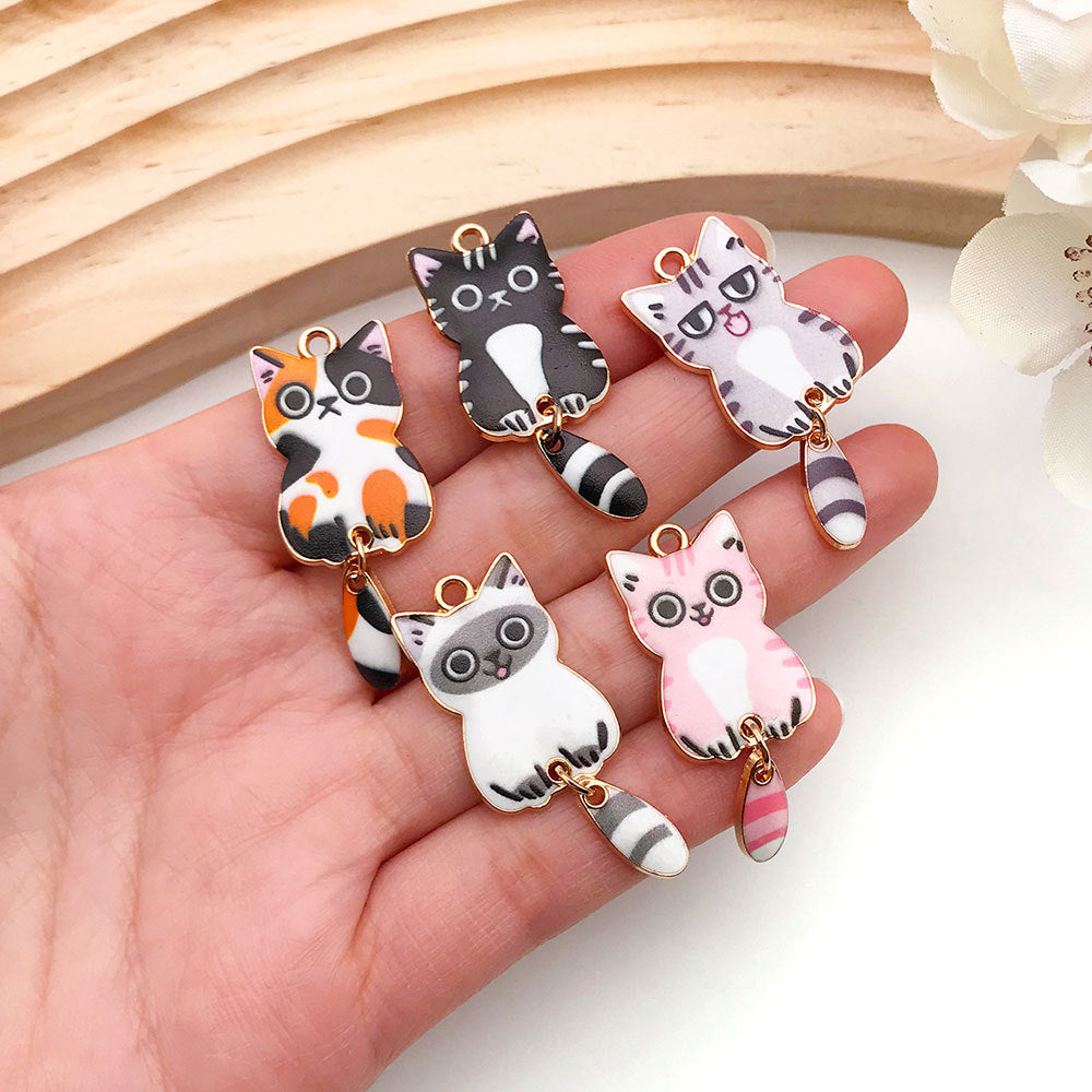 Zinc Alloy Cat Moving Tail Charm Pendant for DIY Headwear Necklace Earrings Keychain