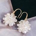 White Translucent Flower Ball Long Gold Tone Hook Earrings view 1