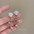 White Rose Gold Tone Branch And Irregular Pearl Long Earrings view 1