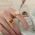 Triangle Cabochon Signet Ring Tiger Eye Pink Crystal view 4