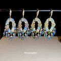 Blue and Green Faceted Stone Chandelier Hook Earrings view 1