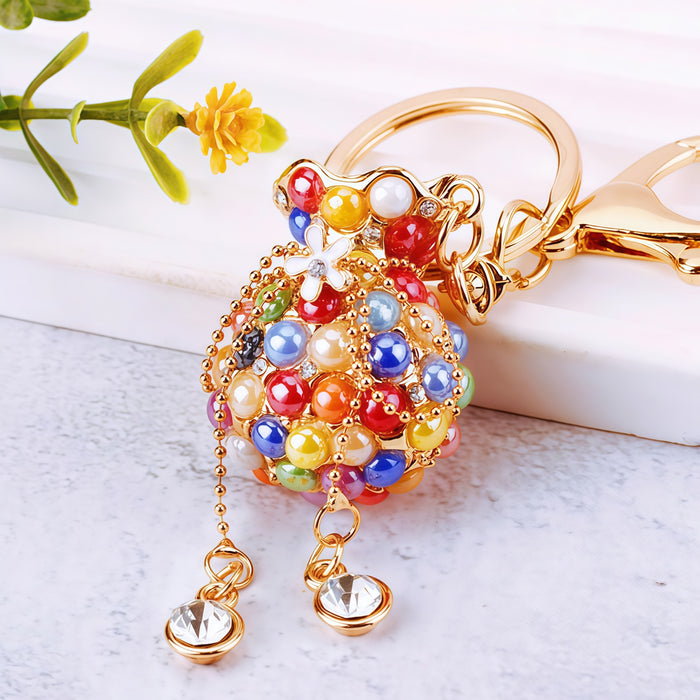 Beaded Fortune Pouch Keychains in Six Pictured Color and Hardware Styles