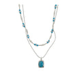 Blue Beaded Layered Necklace Set with Square Pendant view 5