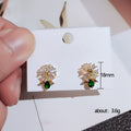 Gold Daisy Clear Baguette CZ Green Teardrop Stud Earrings view 5