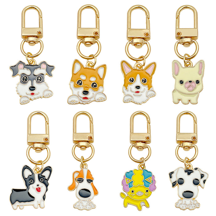 Dog Charm Keychains Featuring Hat Dog Across 13 Pictured Variations