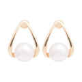 Gold Tone Teardrop Frame Pearl Stud Earrings for Women view 5