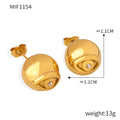 Polished Ball Stud Earrings Evil Eye Motif Gold and Steel view 7