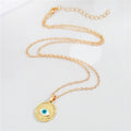 Gold Tone Round Textured Evil Eye Medallion Pendant Necklace view 3