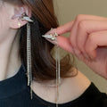 Silver Pegasus And Star Clip On Earrings With Chain Tassels view 1