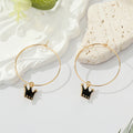 Gold Tone Black Enamel Symbol and Wine Bottle Hoop Drop Earrings view 2