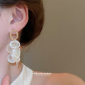 Gold Circle Stud Earrings With White Shell Disc Cascades view 3
