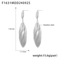 Long Brushed Stripe Leaf Drop Stud Earrings Gold Steel view 7