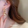 Gold Tone Textured Hoop Earrings With Large Pearl Drops view 3